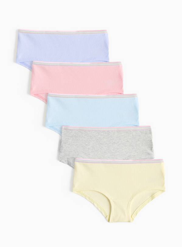 5 Pack Pastel Ribbed Short Knickers 5-6 years